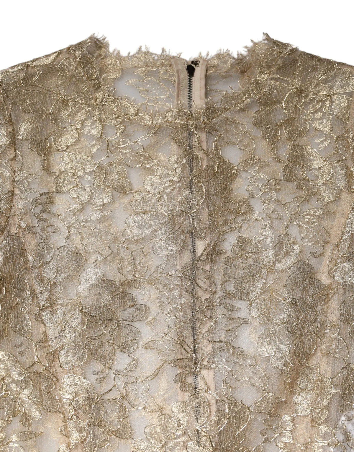 Top délicat en dentelle dorée avec une brillante subtile et broderie florale pour robe dolce & gabbana manches longues ajustée évasée