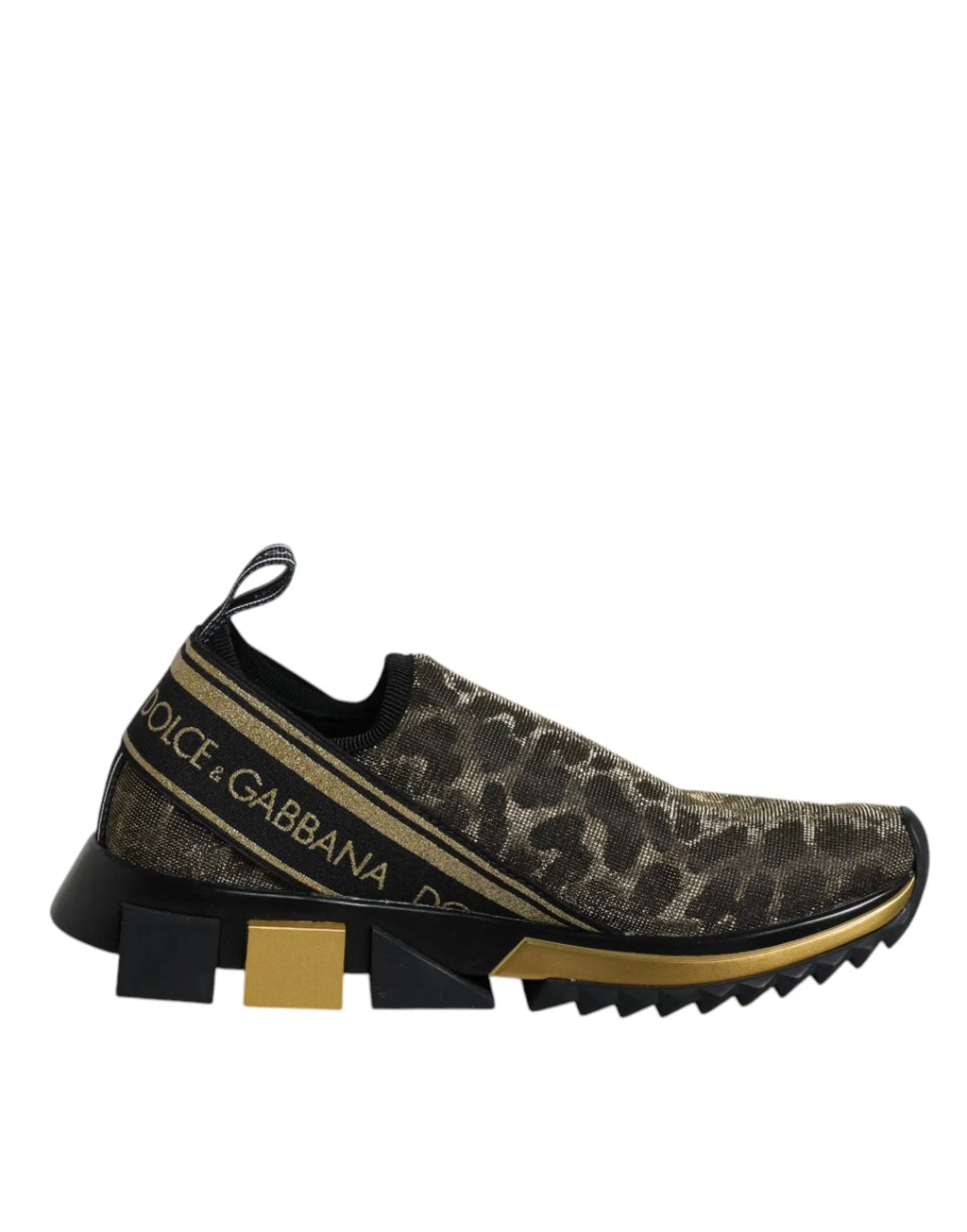 Baskets slip-on dolce & gabbana leopard imprimé avec accents noirs et or pailletés sorento