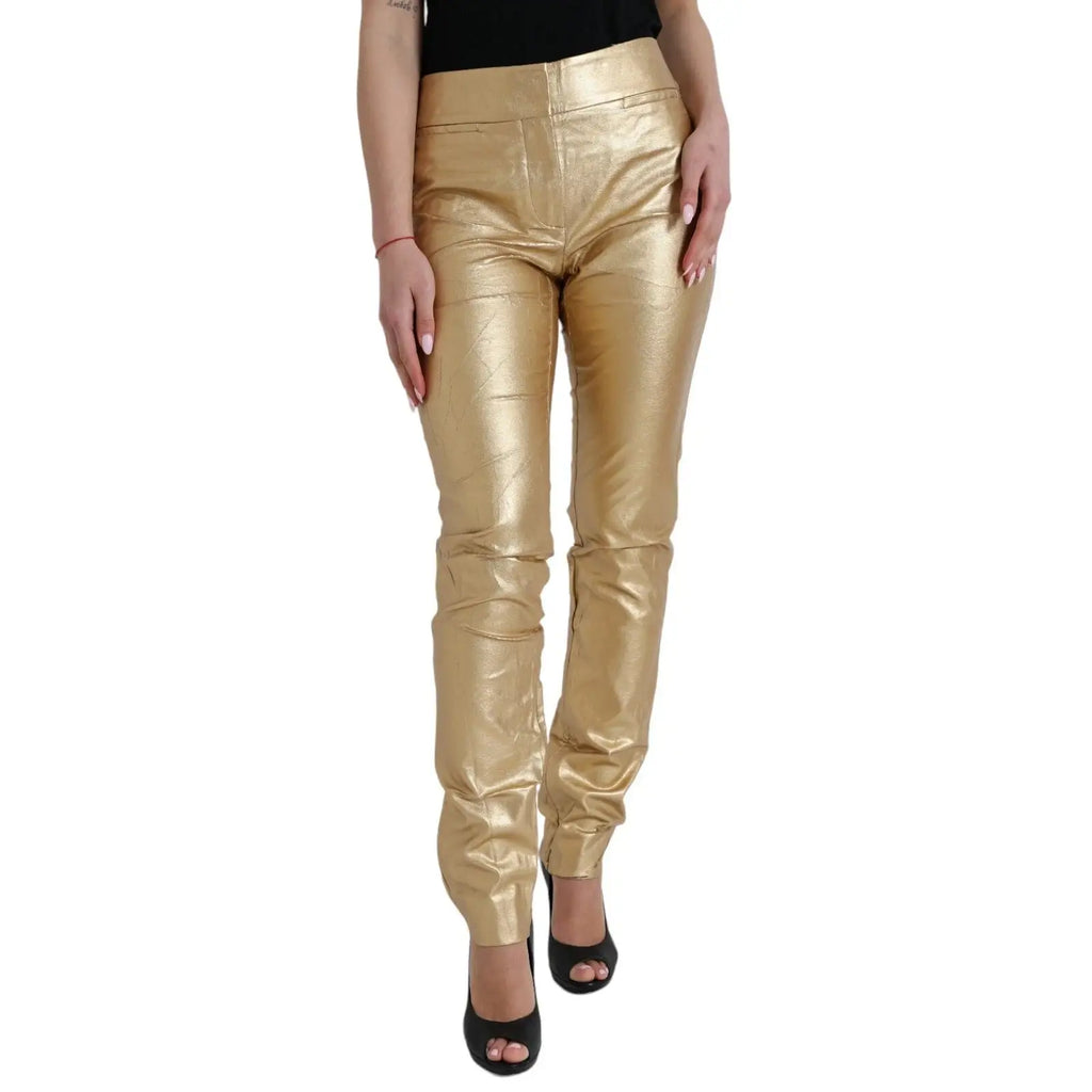 Pantalon slim taille haute en métal doré brillant pour femme de dolce & gabbana avec chevilles retroussées