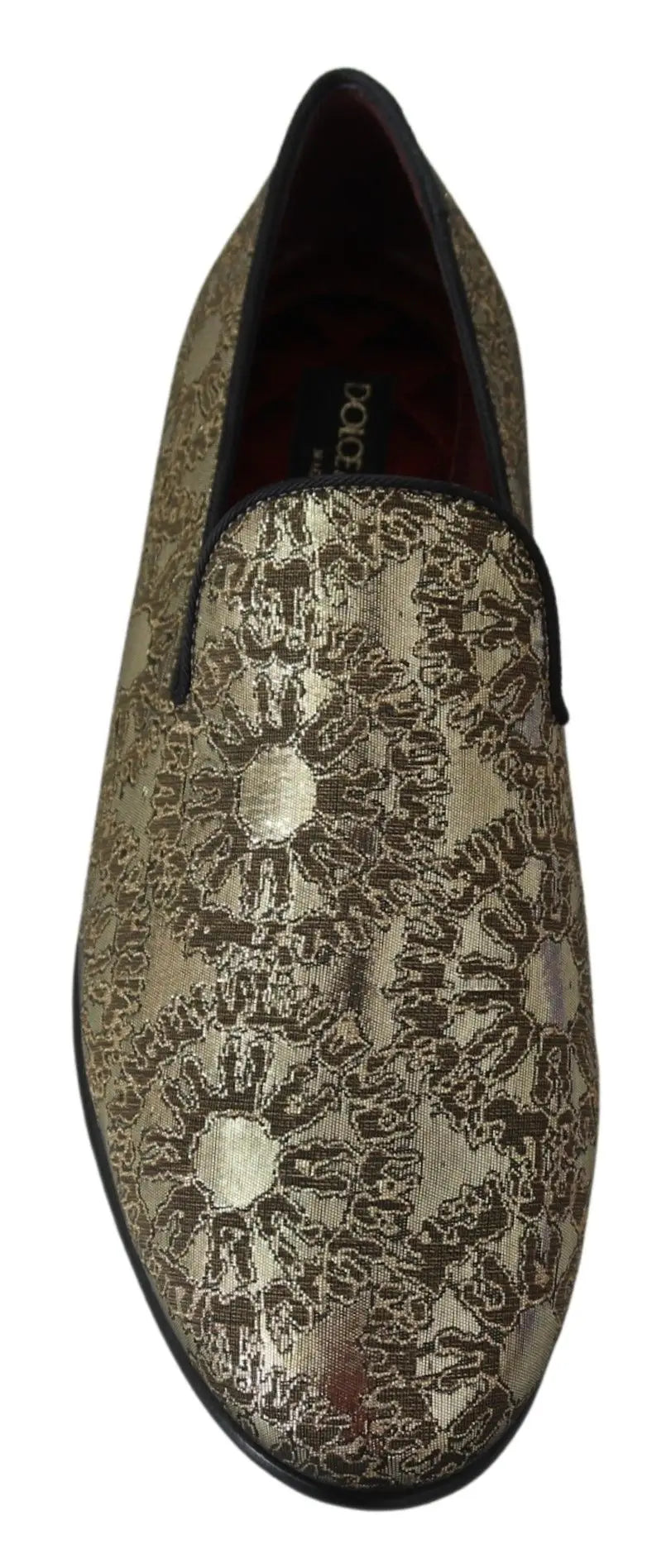 Dolce & gabbana mocassins pour hommes en jacquard or avec broderie florale et semelle en caoutchouc noir