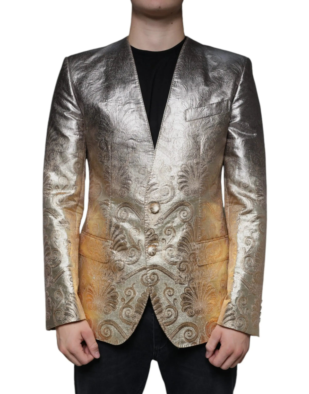 Blazer de costume dolce & gabbana en jacquard or avec dégradé or argenté et broderie florale ornée