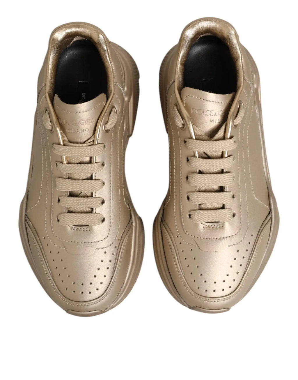Baskets femme dolce & gabbana daymaster en cuir doré avec semelle épaisse et embout perforé