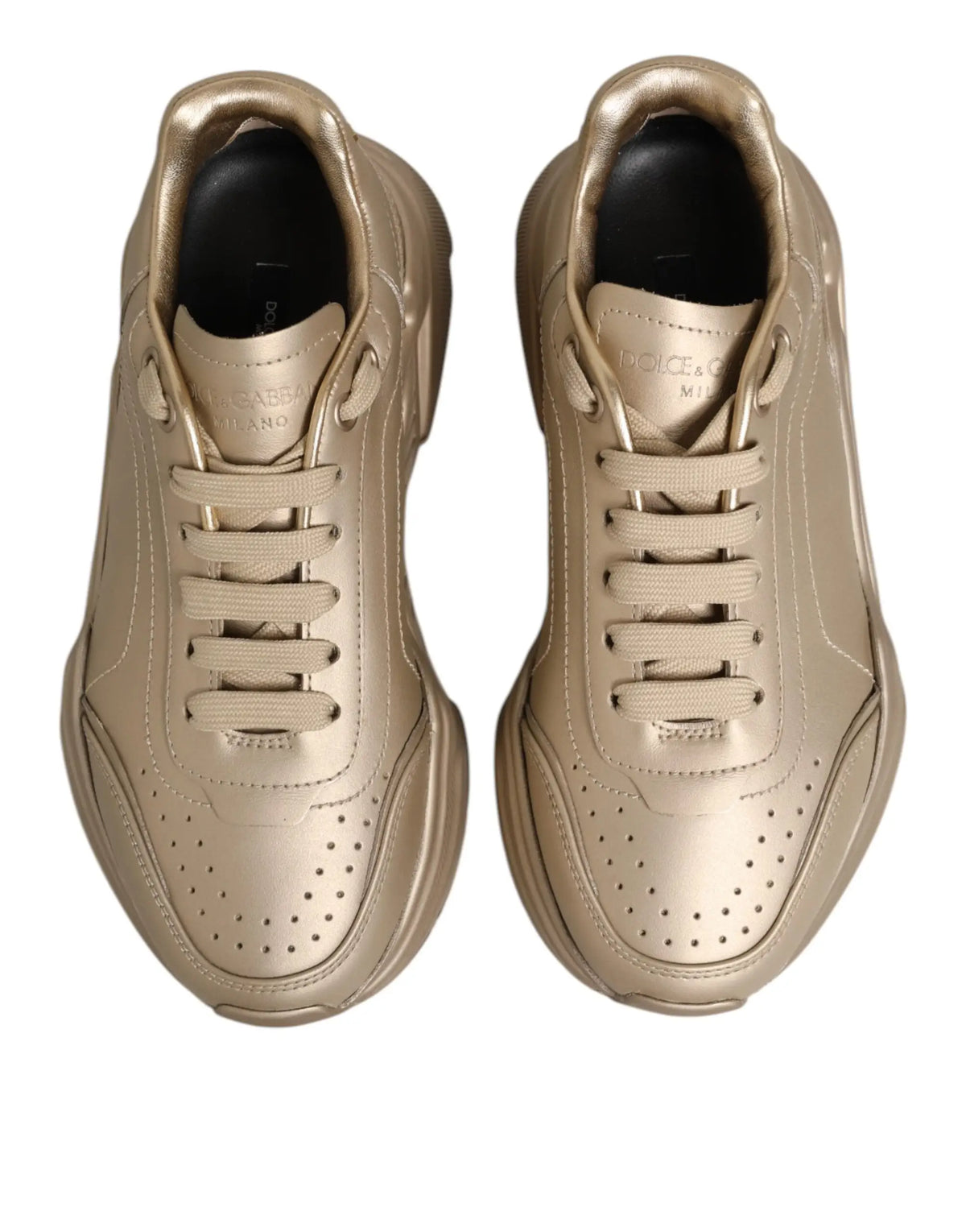 Baskets femme dolce & gabbana daymaster en cuir doré avec semelle épaisse et embout perforé