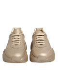 Beige metallic leather Dolce & Gabbana Daymaster women sneakers with chunky soles and matching laces