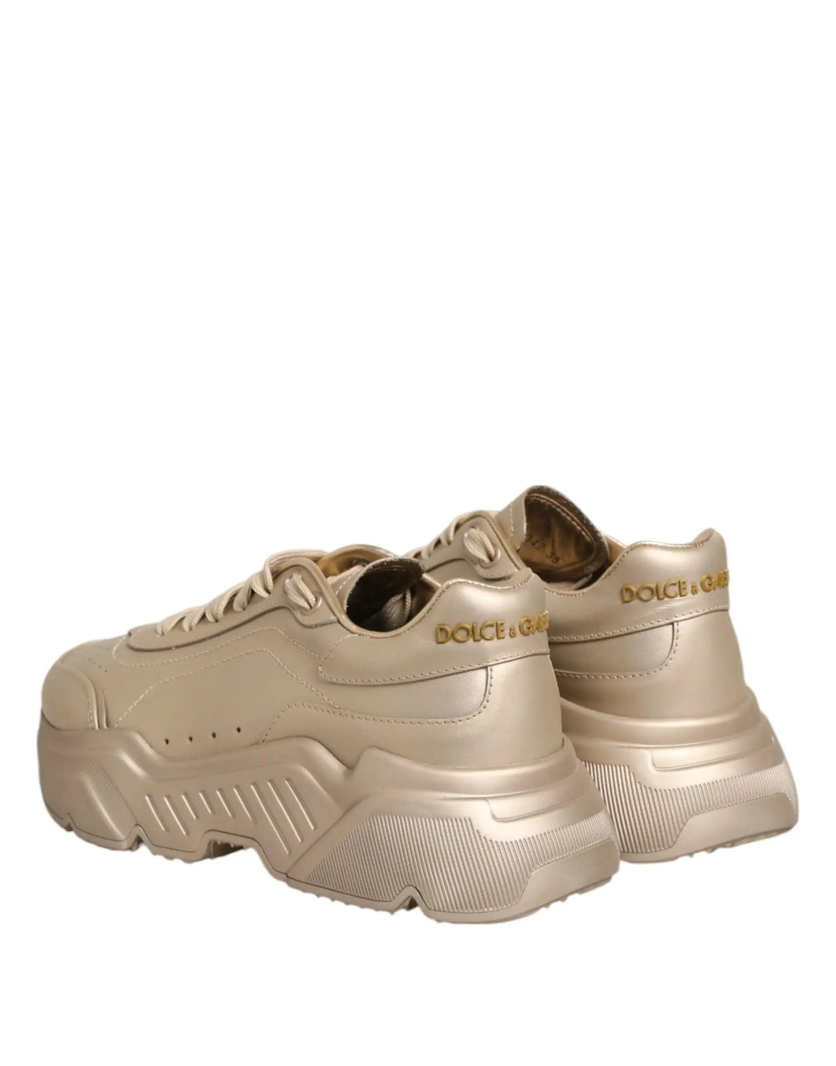 Baskets dolce & gabbana daymaster pour femme en cuir brillant doré avec semelle plateforme texturée en caoutchouc