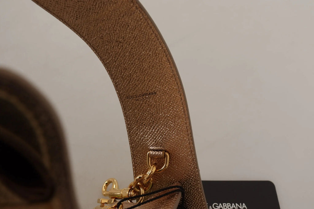 Bandoulière en cuir texturé doré dolce & gabbana avec fermeture métal doré et détail chaîne pour sac à épaule love patch