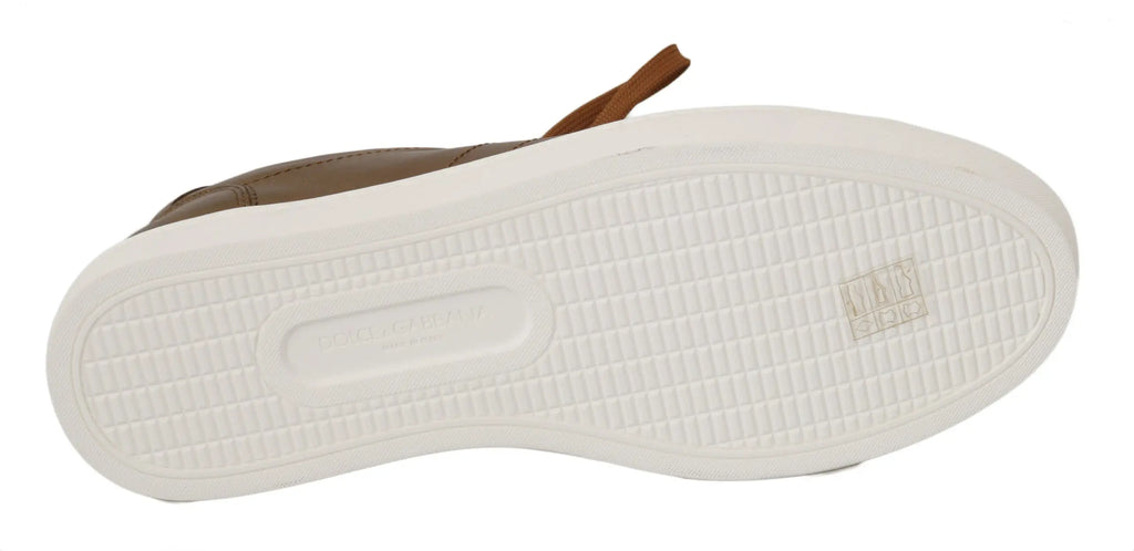 Baskets décontractées pour hommes dolce & gabbana en cuir marron avec semelle en caoutchouc blanc et petite languette au talon