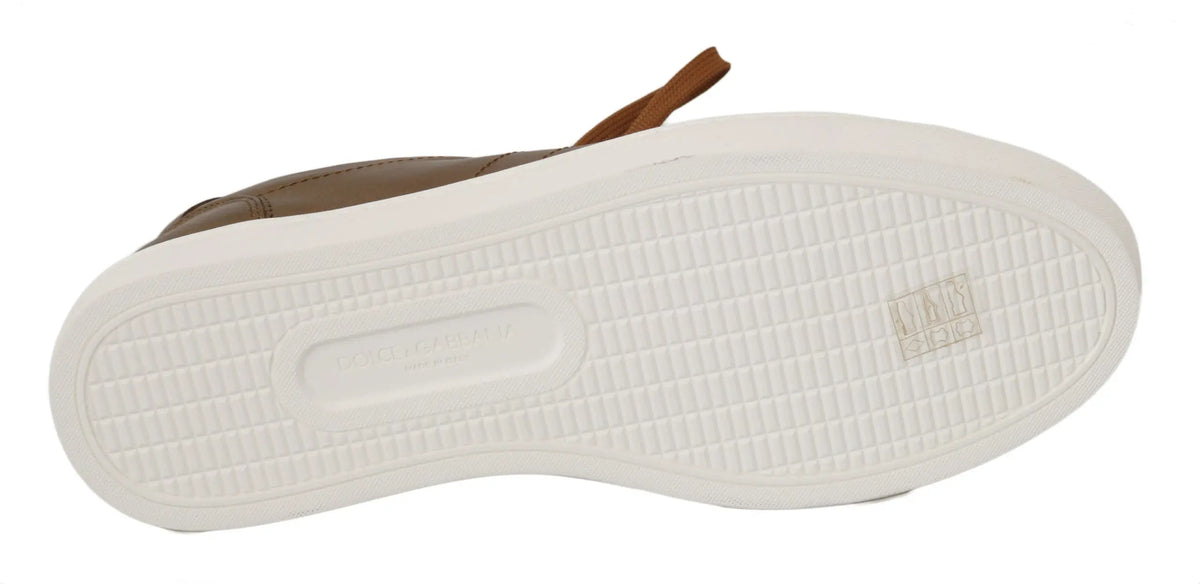 Baskets décontractées pour hommes dolce & gabbana en cuir marron avec semelle en caoutchouc blanc et petite languette au talon