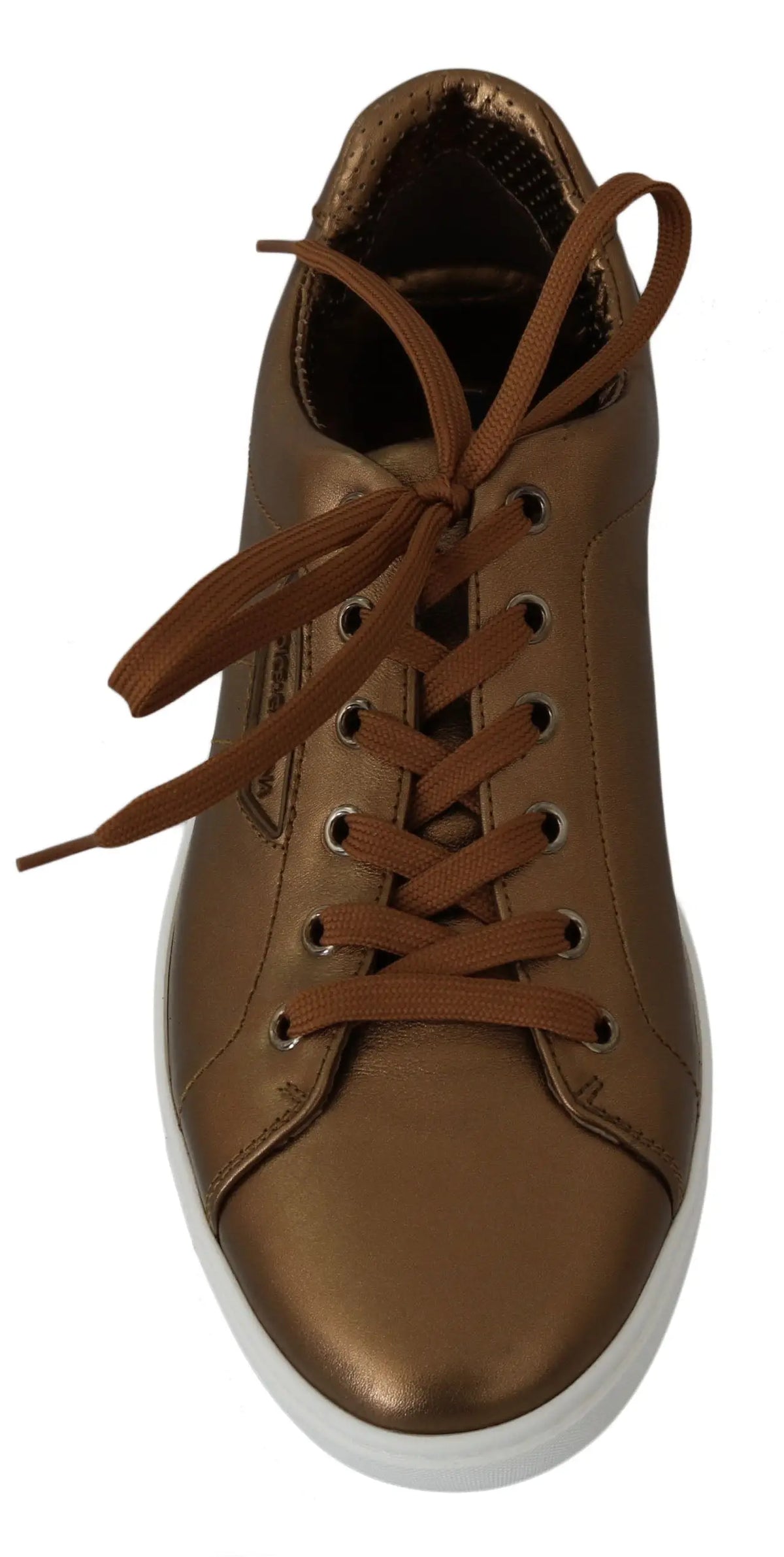 Sneakers homme bronze métallique en cuir or de dolce & gabbana avec lacets assortis et semelle en caoutchouc blanche