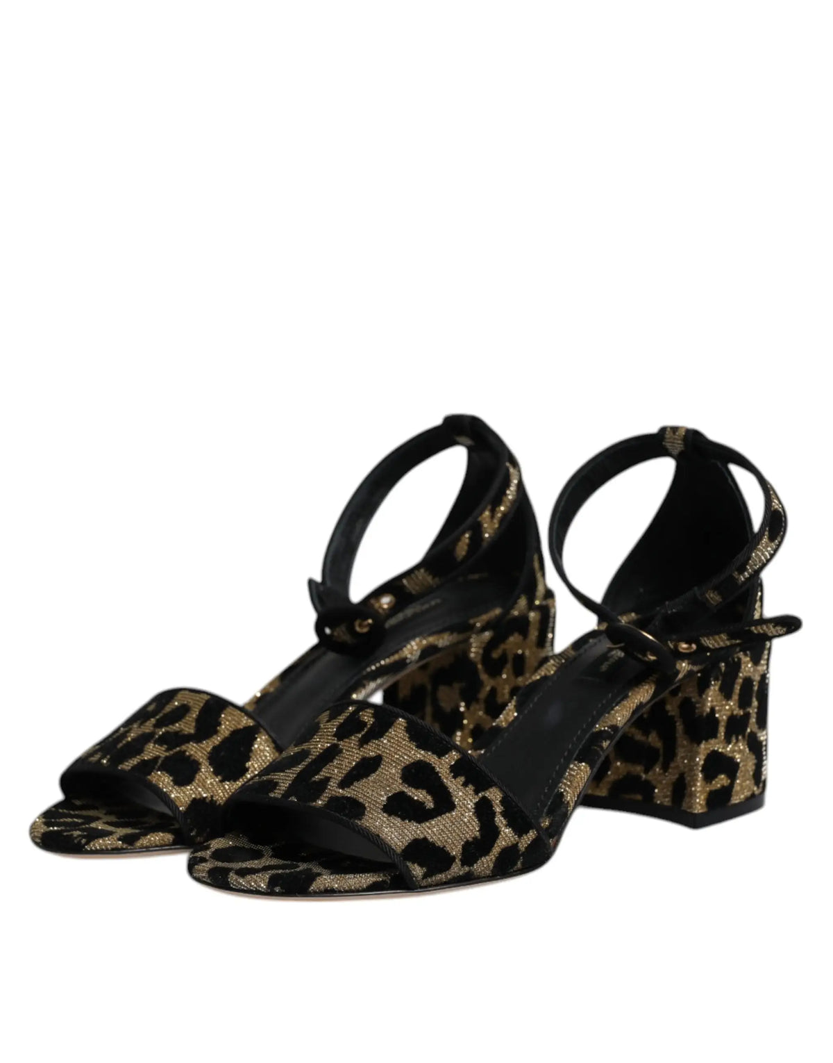 Sandales à talons bloc dolce & gabbana léopard noir et or avec design élégant à brides fines