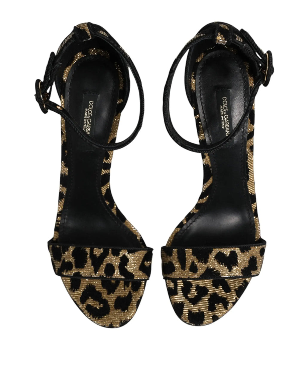 Dolce & gabbana sandales à talons léopard noir et or avec design élégant et lanières fines