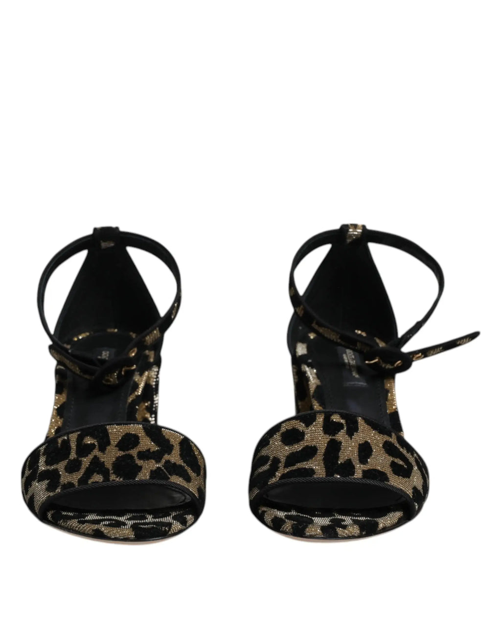 Sandales à talons noirs et or dolce & gabbana imprimé léopard avec design élégant à lanières