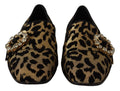 Dolce & gabbana mocassins en imprimé léopard or et noir avec boucle en cristaux scintillants
