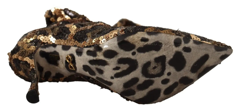 Dolce & gabbana chaussures à talons léopard doré avec sequins et talon métallique