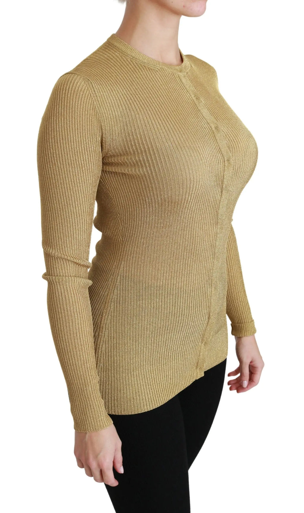Cardigan manches longues jaune moutarde en maille côtelée avec col rond et boutons devant en viscose dolce gabbana