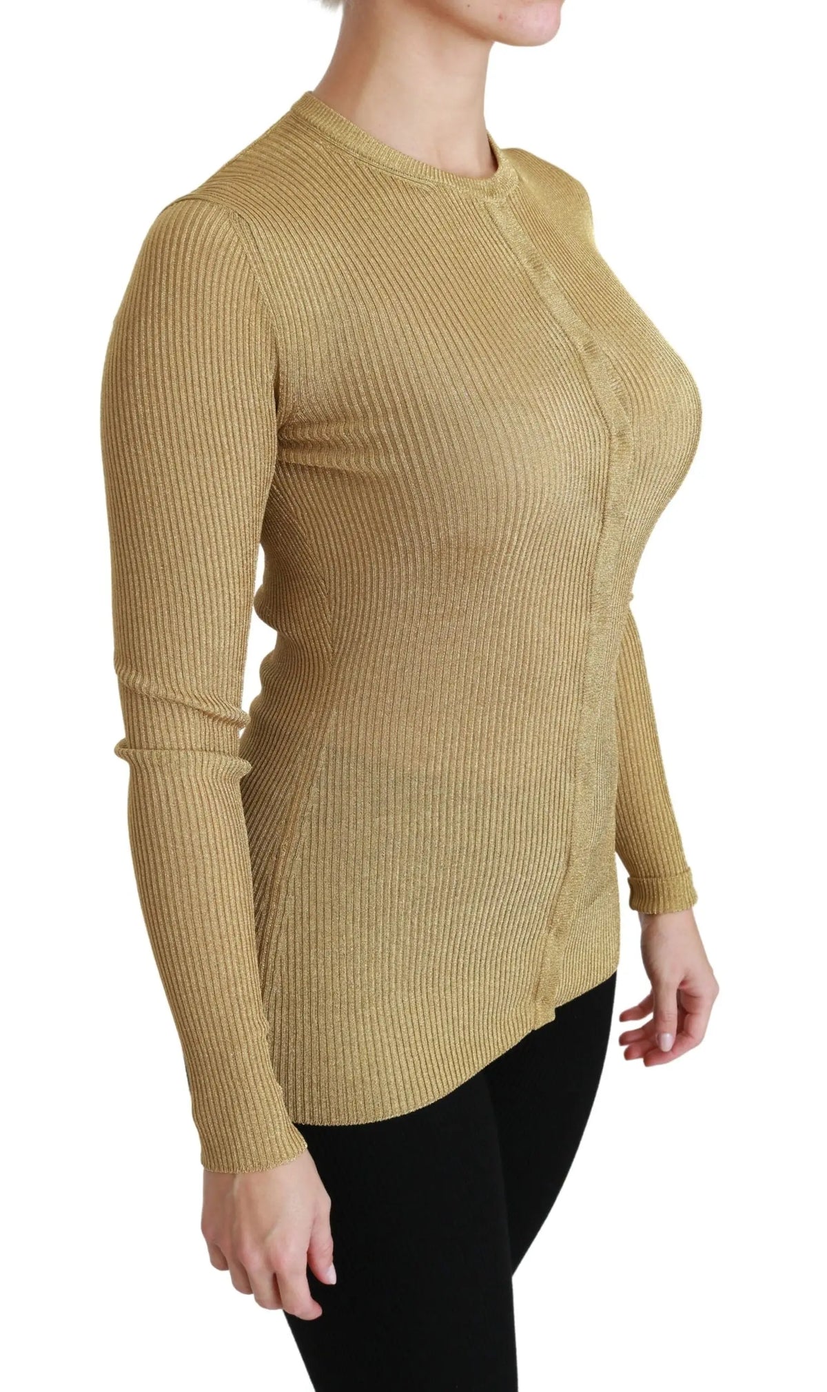 Cardigan manches longues jaune moutarde en maille côtelée avec col rond et boutons devant en viscose dolce gabbana