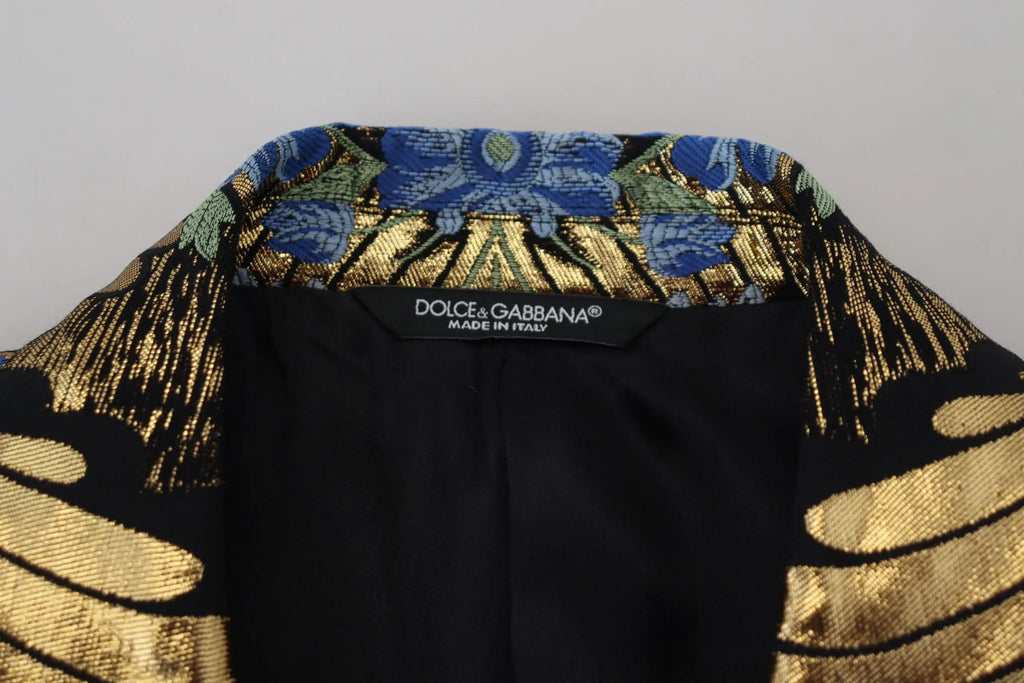 Veste blazer dolce & gabbana noire à double boutonnage avec broderie florale dorée et bleue en lurex