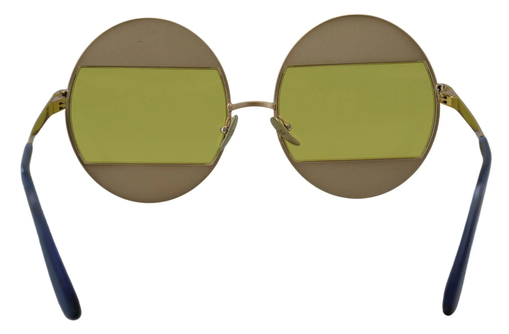 Lunettes de soleil dolce & gabbana dg2209b à monture ovale en métal doré avec verres miroir verts olive et branches bleu marine