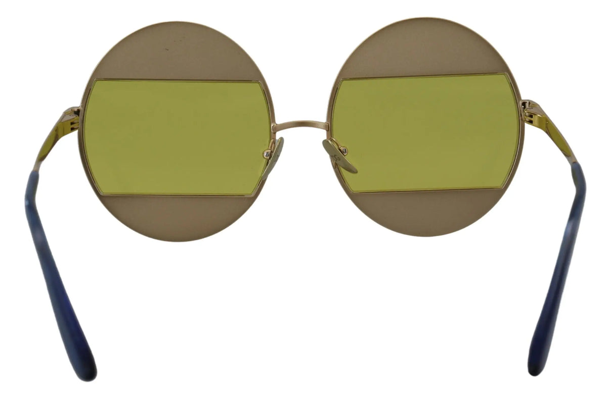 Lunettes de soleil dolce & gabbana dg2209b à monture ovale en métal doré avec verres miroir verts olive et branches bleu marine