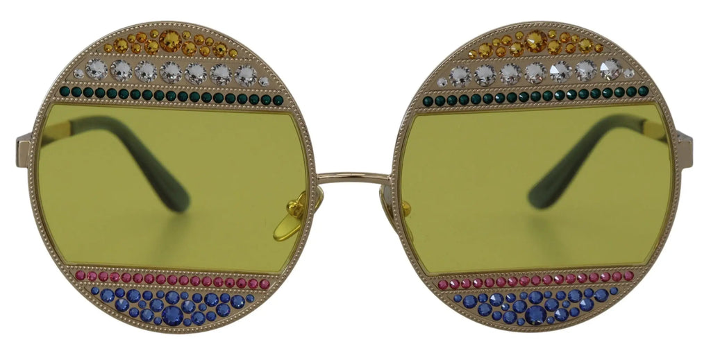 Lunettes de soleil dolce & gabbana dg2209b ovales en métal doré avec cristaux multicolores rondes à verres jaunes