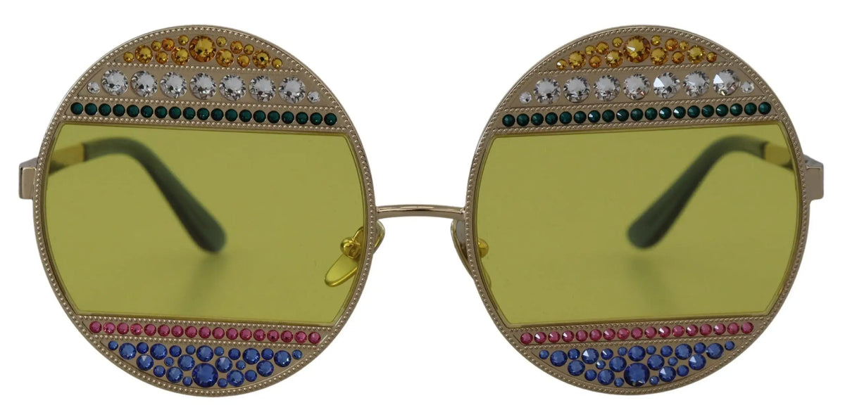 Lunettes de soleil dolce & gabbana dg2209b ovales en métal doré avec cristaux multicolores rondes à verres jaunes