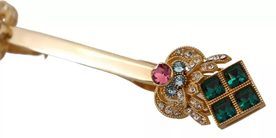 Gold plated 925 sterling silver dolce & gabbana collar stop brooch with gold tie clip and multicolored rhinestones