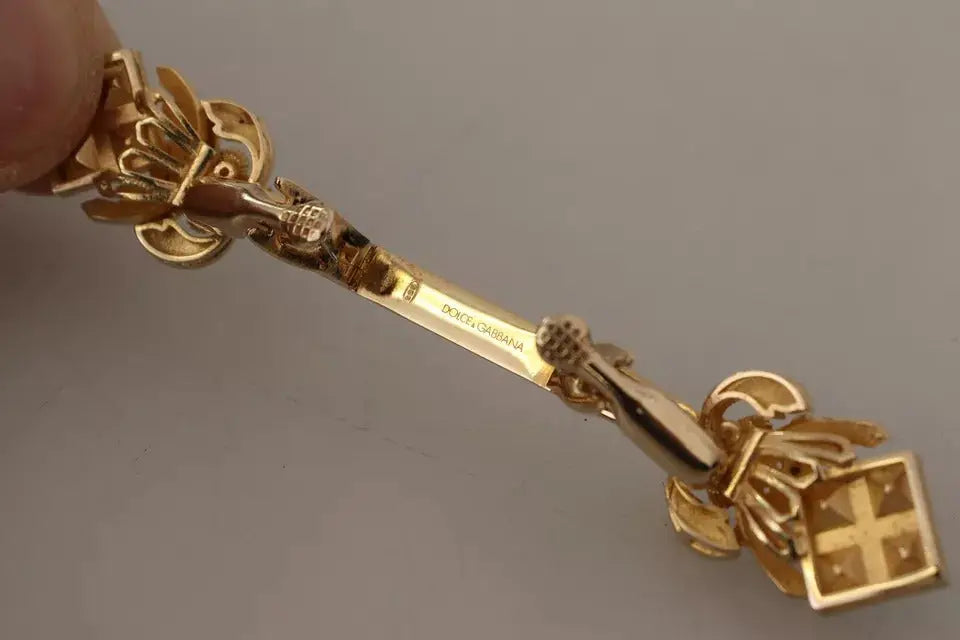 Broche doublée or dolce gabbana en argent sterling 925 avec cristal et design orné détaillé sur porte-clés