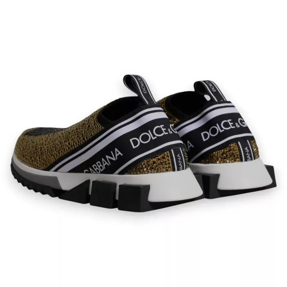 Dolce & gabbana sneakers sorento en maille noire et paillette dorée avec semelle en caoutchouc blanc