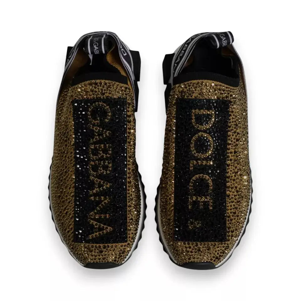 Baskets sorrento dolce et gabbana en or et noir avec paillettes et lettrage dolce et gabbana en strass dorés