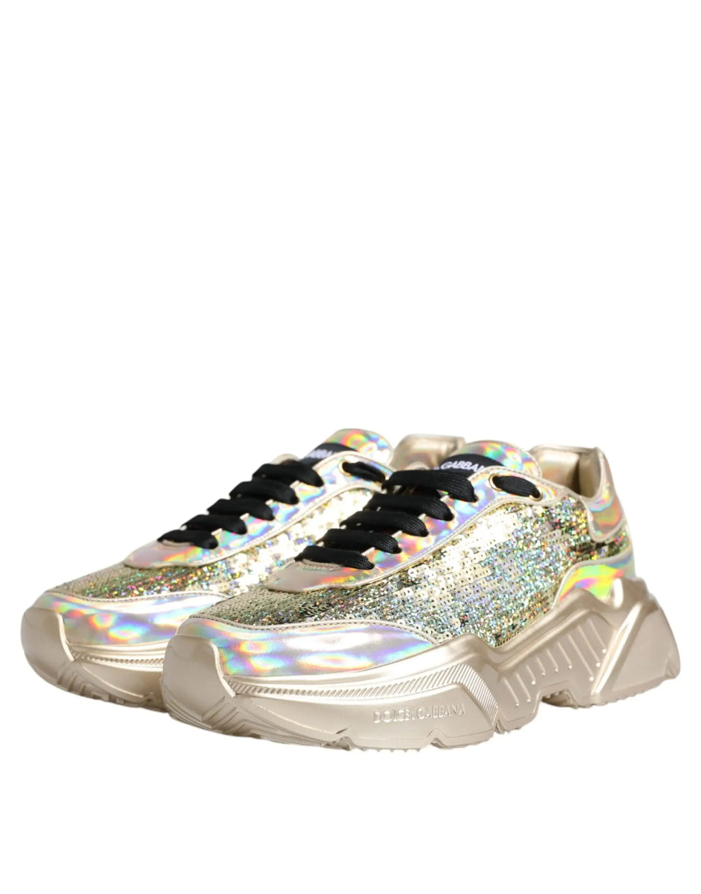 Baskets dolce & gabbana daymaster avec paillettes dorées irisées, semelle métallique épaisse et lacets noirs