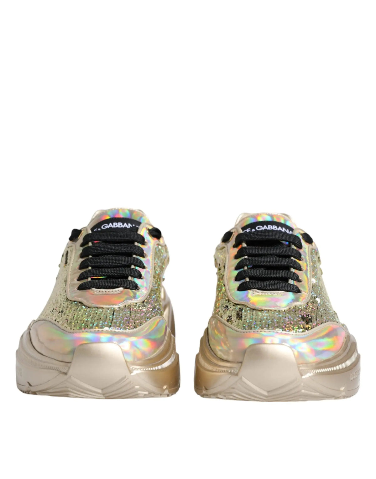 Baskets dolce & gabbana daymaster en sequins irisés dorés avec semelle métallique épaisse et lacets noirs