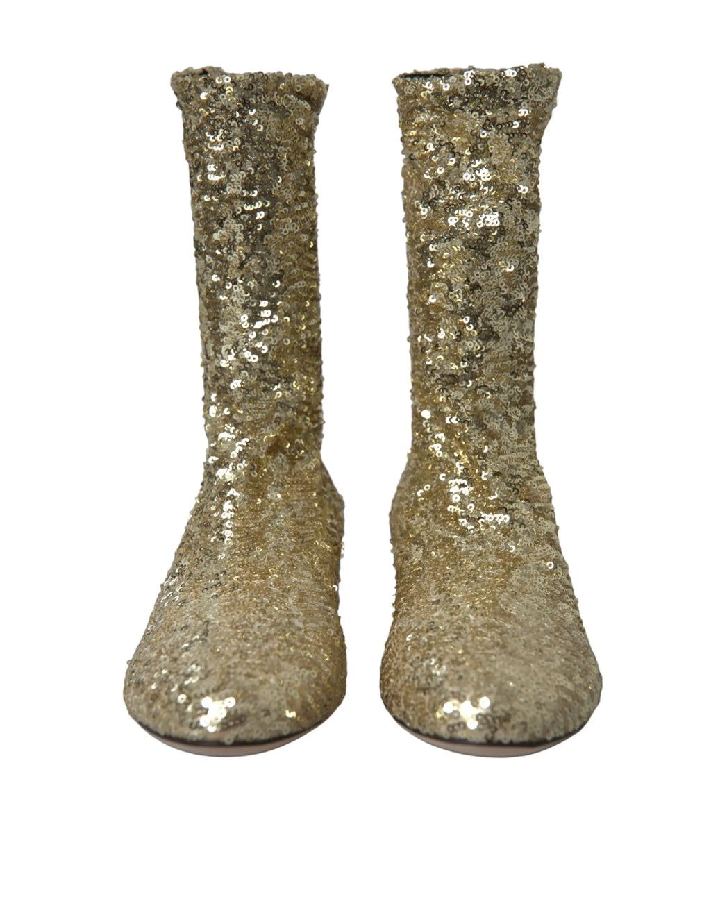Bottes courtes dolce & gabbana en tissu stretch doré pailleté avec surface texturée scintillante