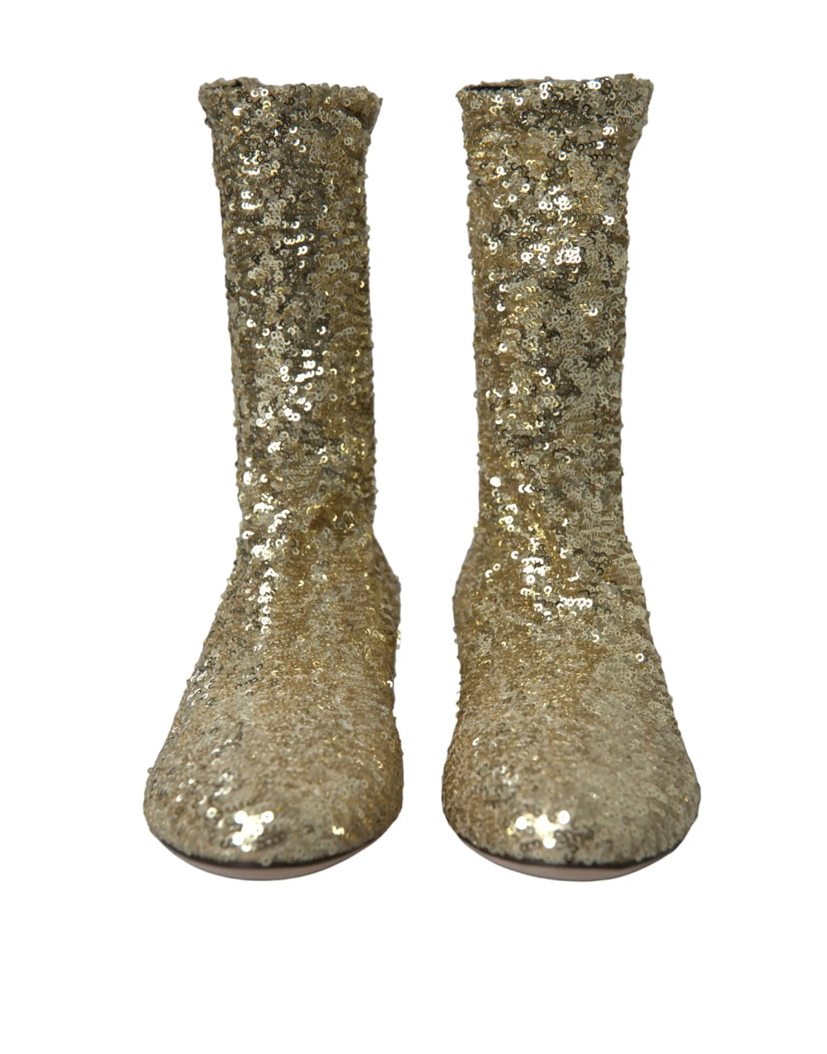 Bottes courtes dolce & gabbana en tissu stretch doré pailleté avec surface texturée scintillante