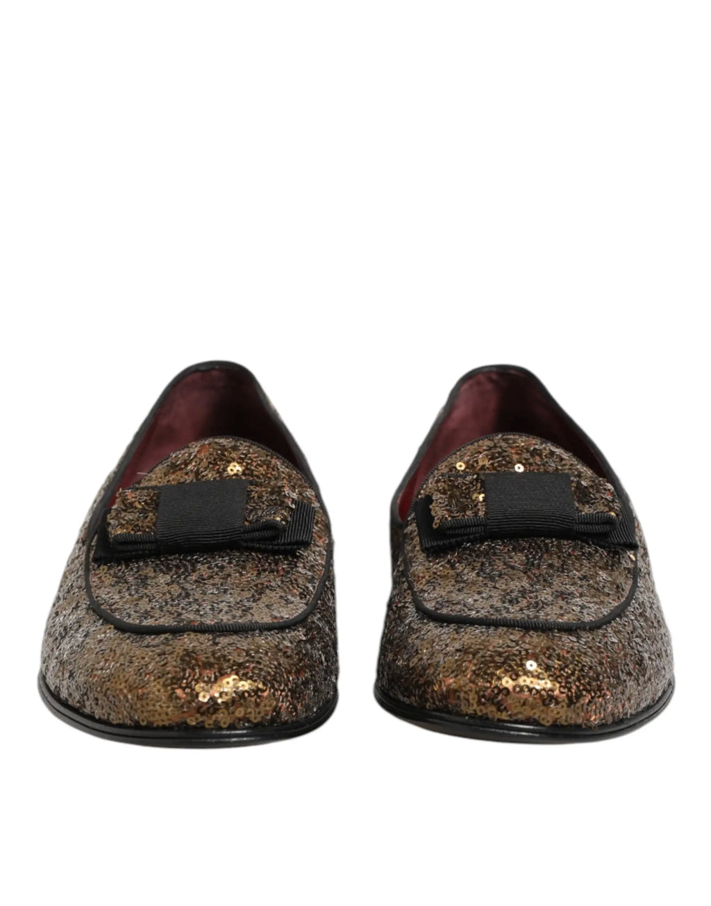 Dolce & gabbana mocassins homme en sequins dorés avec nœuds ruban noirs chaussures habillées slip on