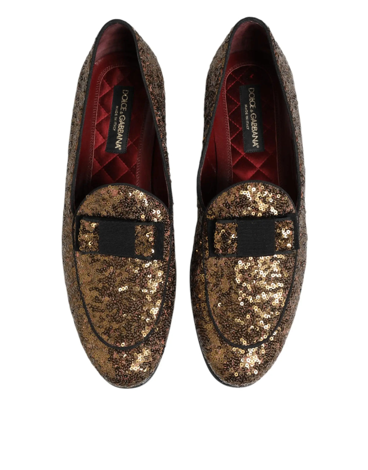Dolce & gabbana mocassins homme dorés ornés de sequins avec détail ruban noir pour tenue habillée