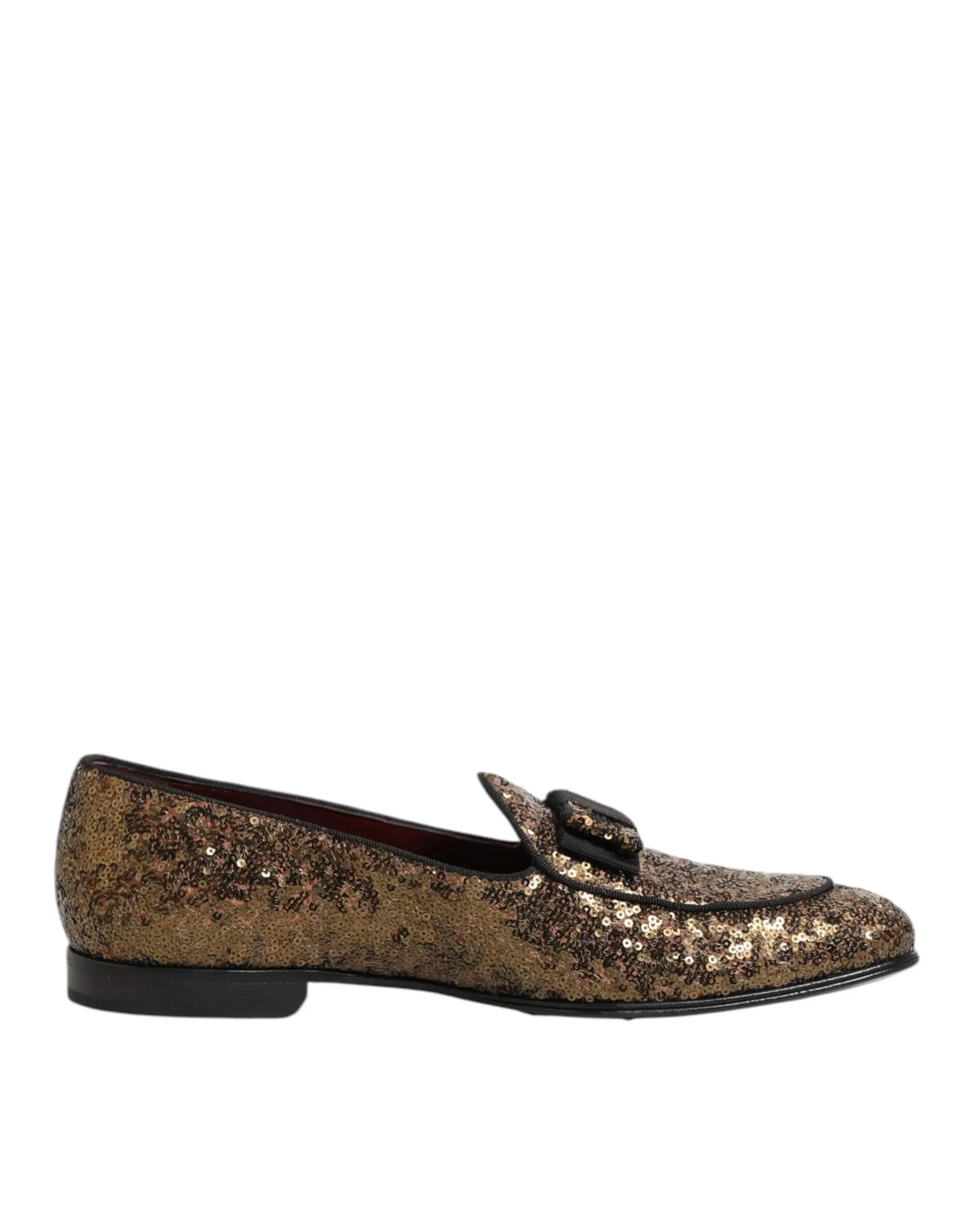 Dolce & gabbana chaussures hommes mocassins à enfiler en sequins bronze avec pompon en cuir noir et semelle noire