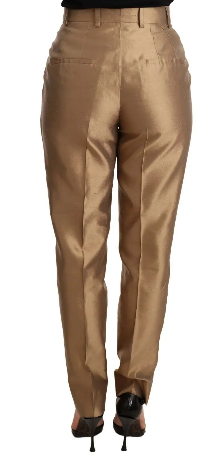 Pantalon métallisé doré dolce & gabbana en satin couleur tan avec coupe droite et plis subtils au dos