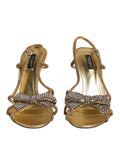 Sandales dolce & gabbana gold strass à talons avec nœuds ornés de cristaux et design ouvert à brides