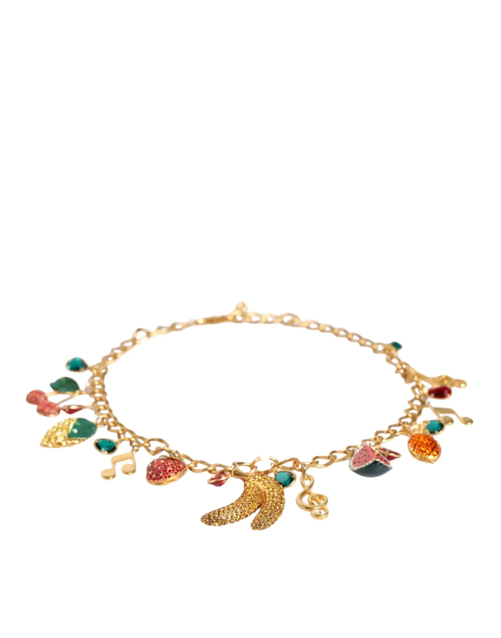 Bracelet à charms doré dolce & gabbana en laiton orné de fruits colorés scintillants et pendentifs notes de musique