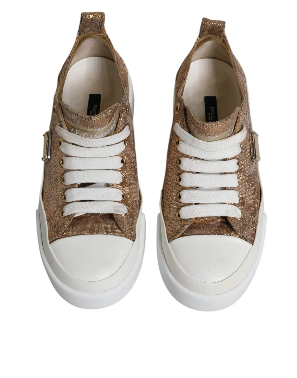 Baskets basses dolce & gabbana en cuir métallisé or avec lacets blancs et semelle épaisse en caoutchouc blanc