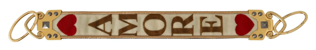 Dolce & gabbana bandoulière en cuir et textile blanc crème avec strap tressé amore et cœurs rouges finition dorée
