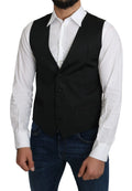 Gilet formel noir dolce & gabbana en soie grise 100 pour cent avec coupe ajustée et cinq boutons sombres devant