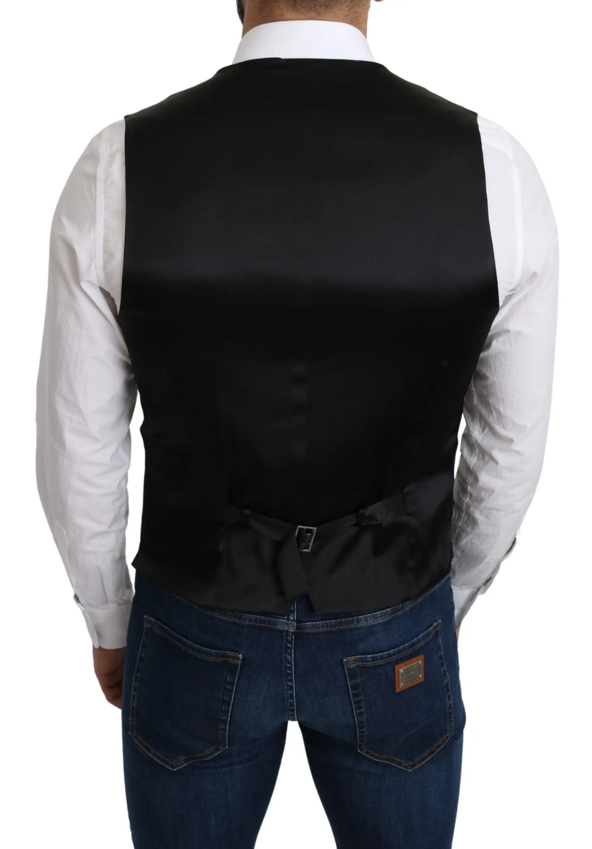 Dolce & gabbana gray 100% silk formal coat vest en satin noir avec coupe ajustée élégante et légère brillance