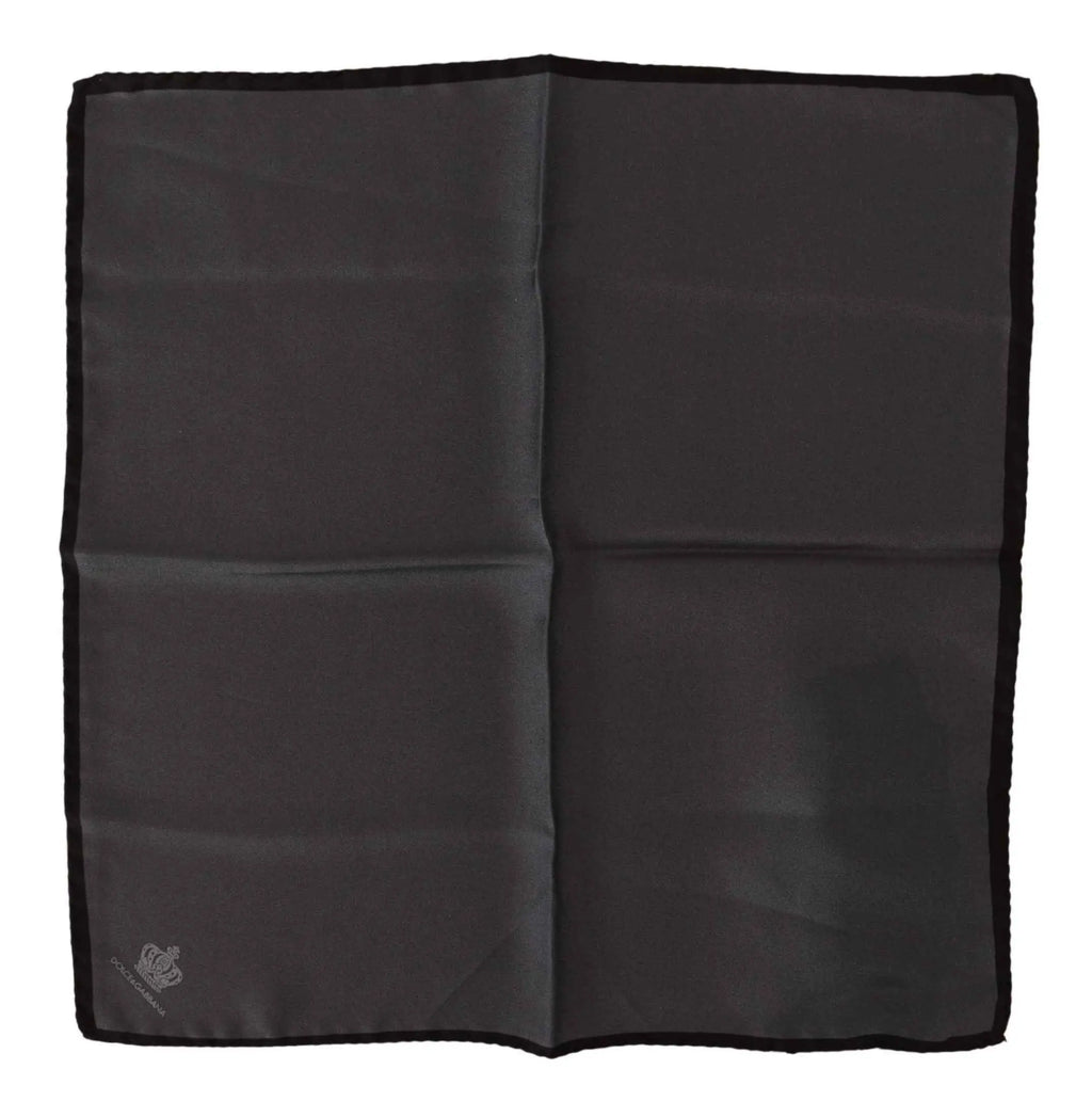 Dolce & gabbana gray 100 percent silk square handkerchief with black silk pocket square and embroidered crown logo