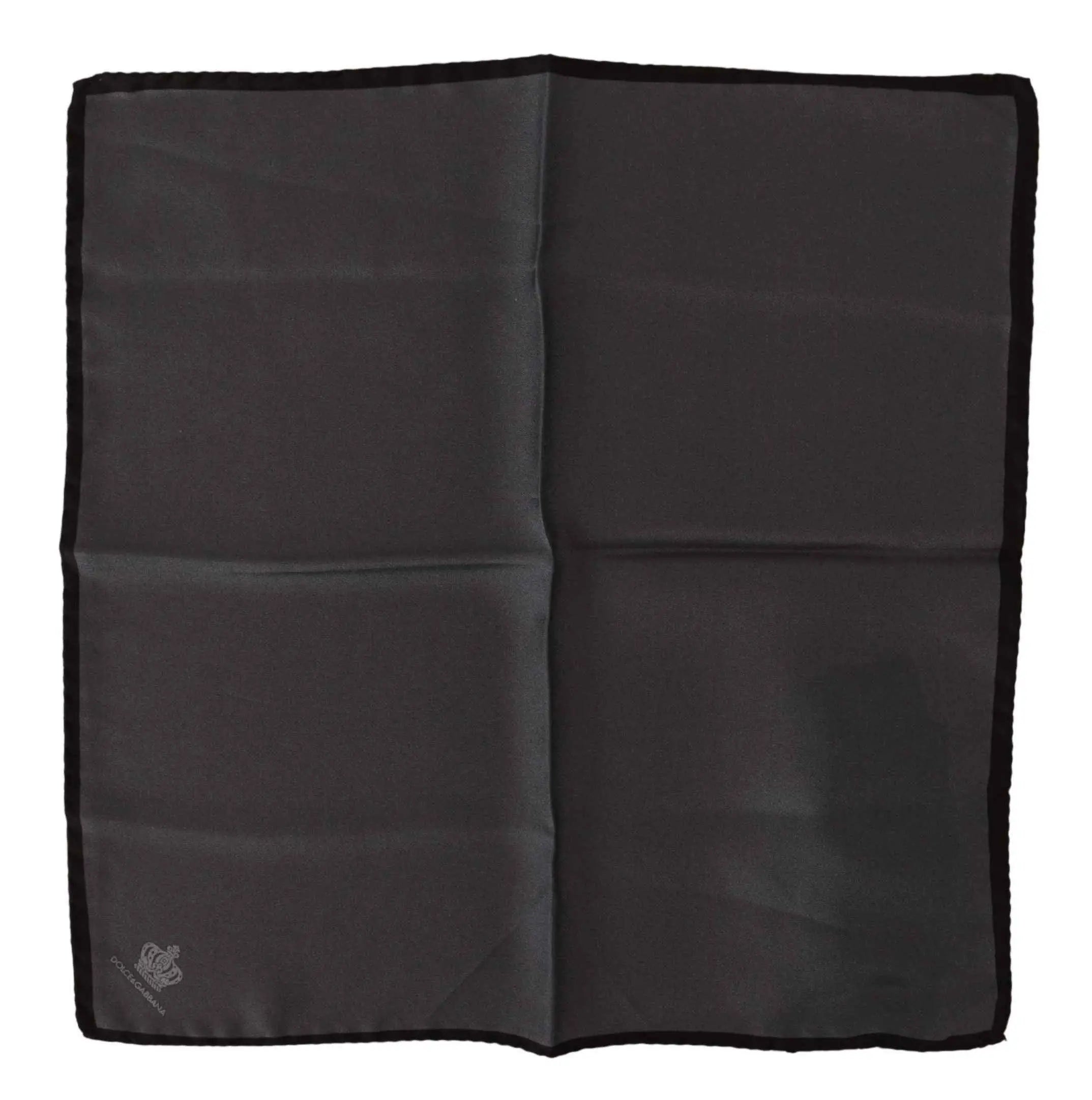 Dolce & gabbana gray 100 percent silk square handkerchief with black silk pocket square and embroidered crown logo
