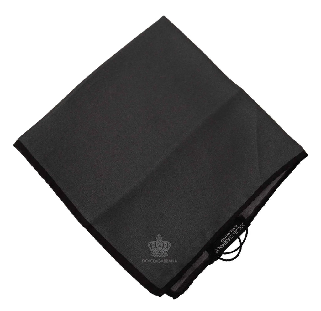 Mouchoir carré gris dolce & gabbana en soie 100 pour cent avec broderie discrète couronne noire et étiquette assortie