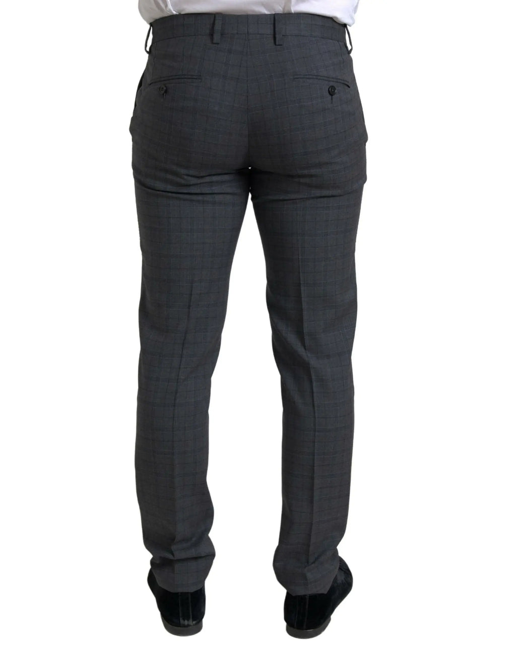 Pantalon arrière de costume dolce gabbana gris en laine texturée avec motif chevrons subtil et deux poches arrière