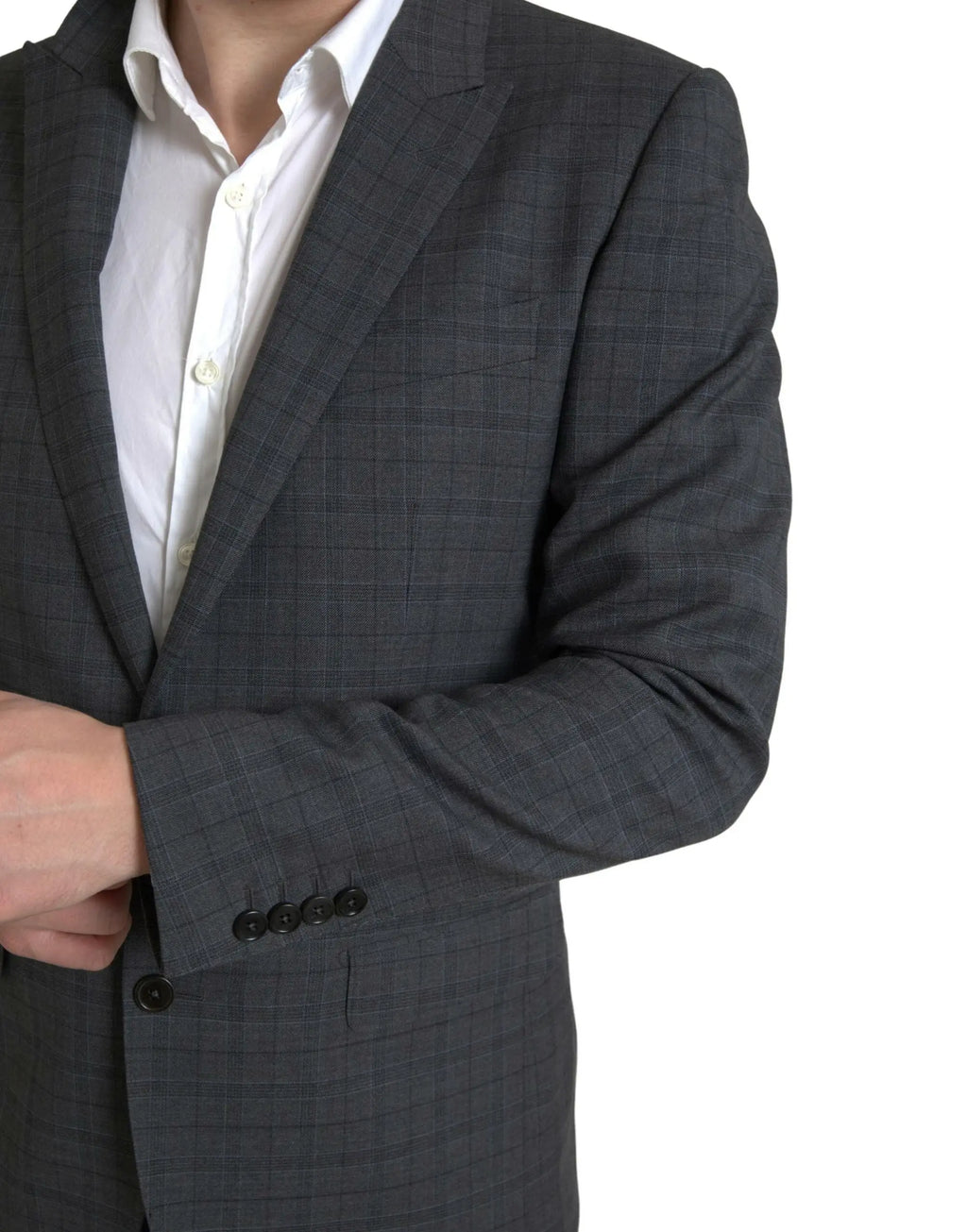 Blazer gris foncé dolce & gabbana à motif quadrillé subtil avec boutons noirs pour costume martini en deux pièces