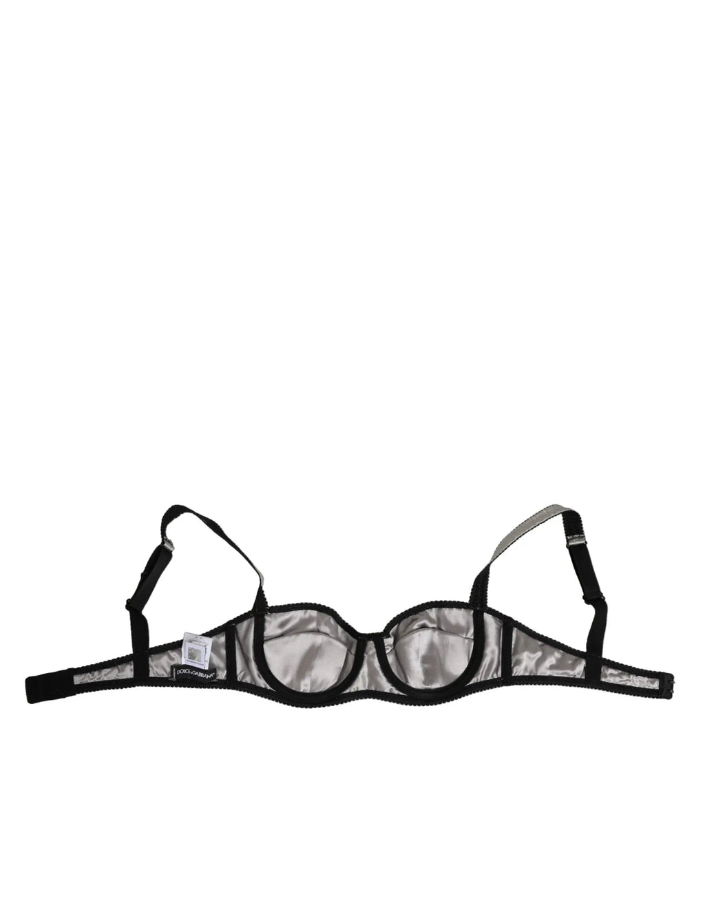 Soutien-gorge balconnet dolce & gabbana en acétate gris avec dentelle délicate et finition satin noir et argenté