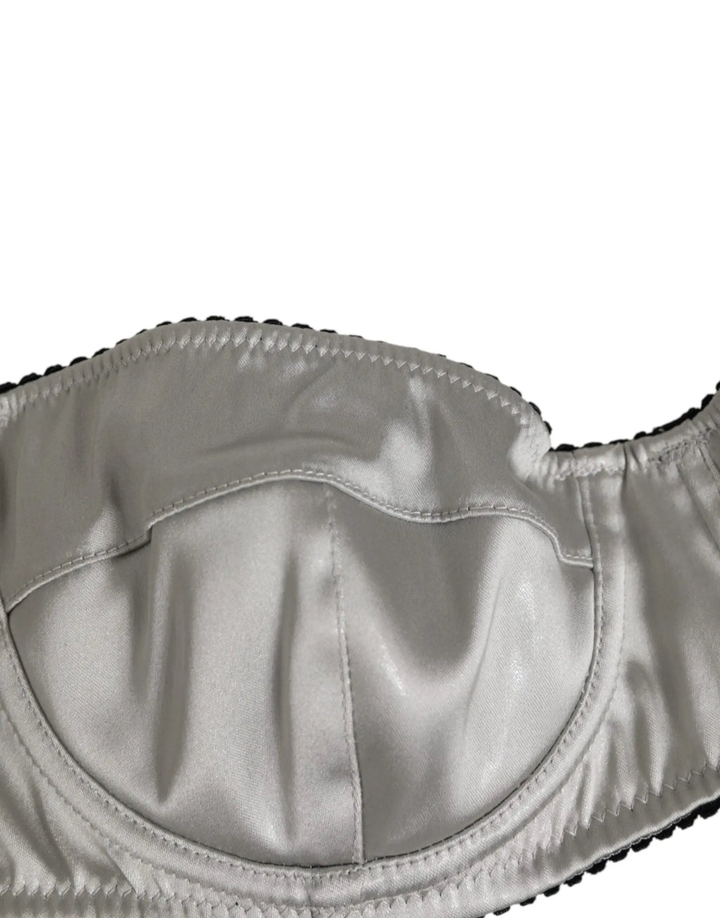 Dolce & gabbana soutien-gorge balconnier gris en acetate stretch avec bonnet en satin argenté et dentelle noire